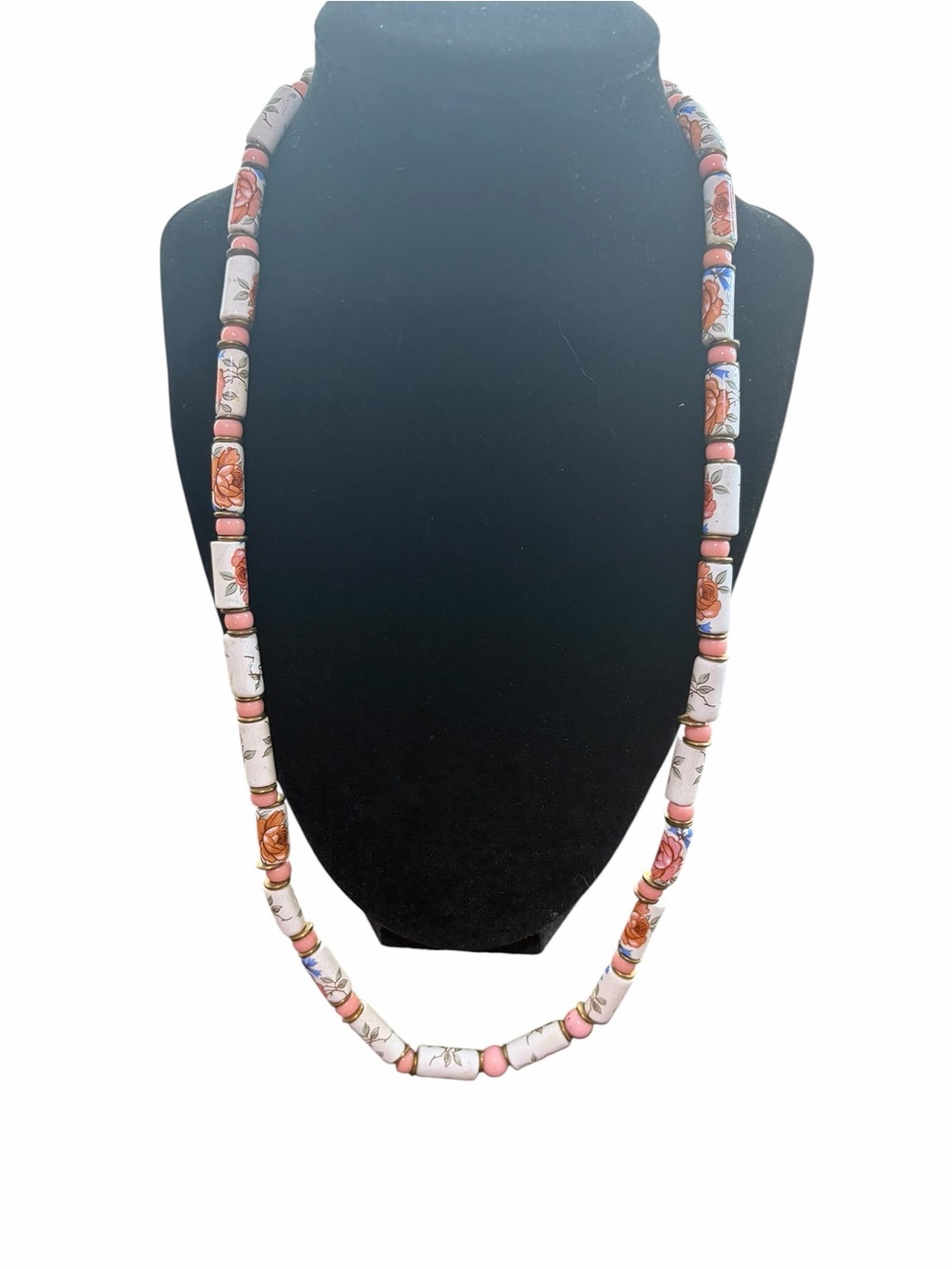 Floral Porcelain Bead Necklace - Pink